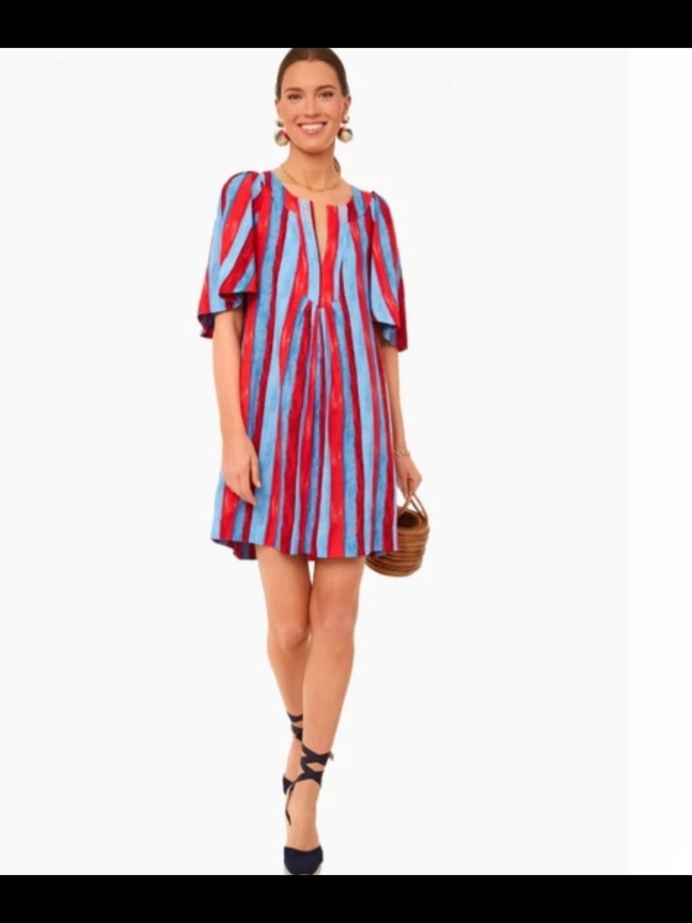 Pomander Place Red & Blue Striped Short Sleeve Tunic Dress - Picture 2 of 10